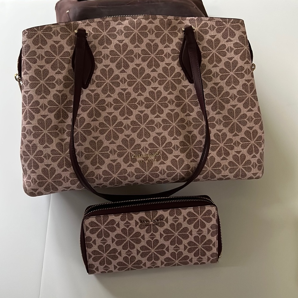 Pink waxed canvas Kate spade shoulder bag with matching wallet